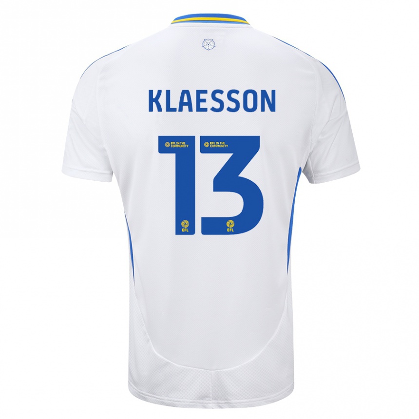 Vaikiškas Kristoffer Klaesson #13 Balta Mėlyna Namų Marškinėliai 2024/25 T-Shirt