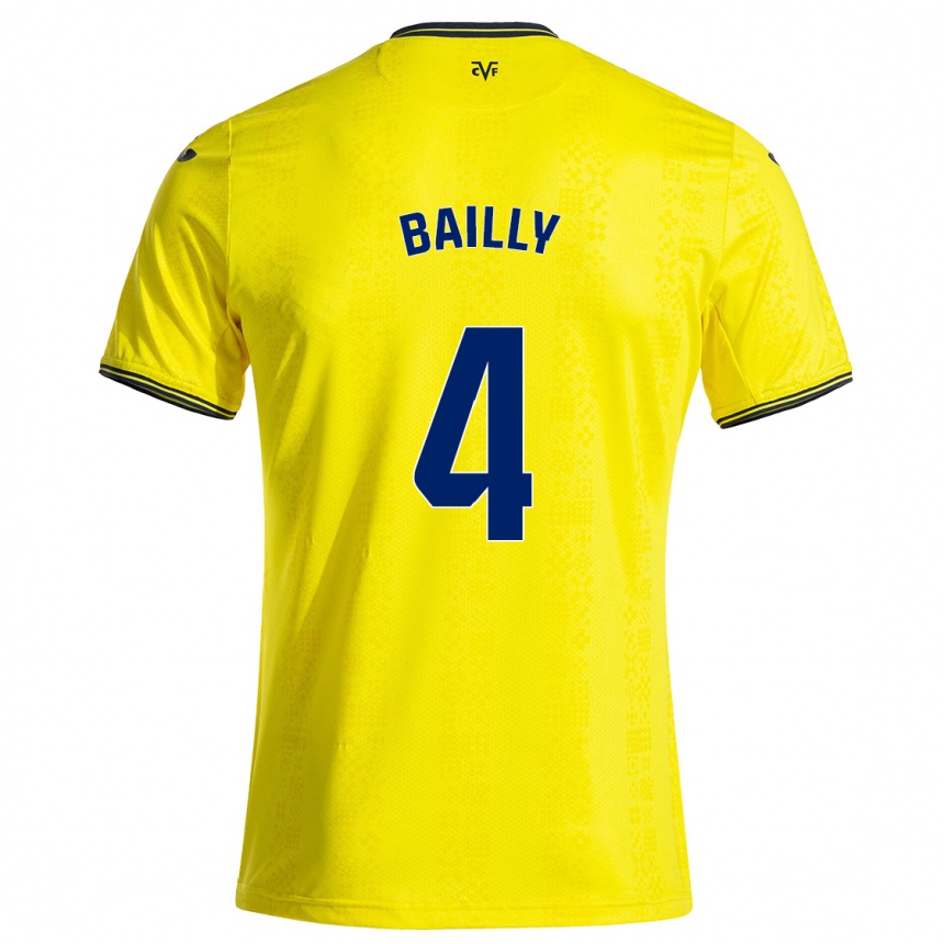 Vaikiškas Eric Bailly #4 Geltona Juoda Namų Marškinėliai 2024/25 T-Shirt