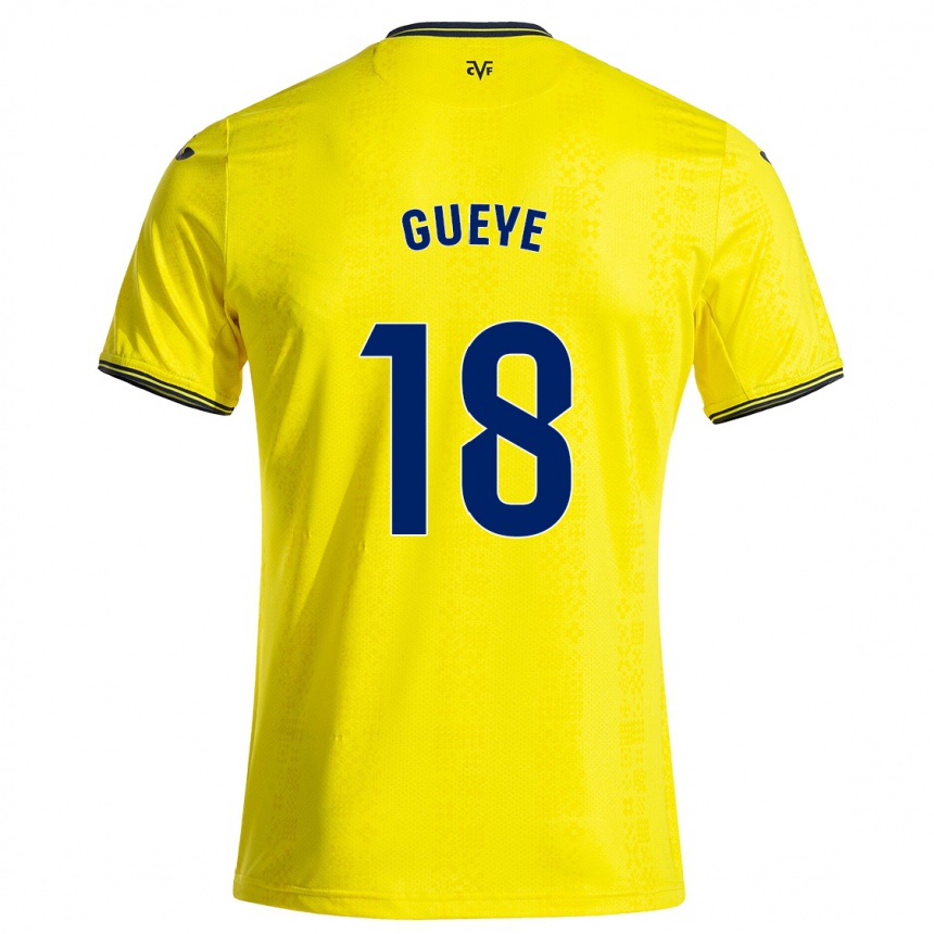 Vaikiškas Pape Gueye #18 Geltona Juoda Namų Marškinėliai 2024/25 T-Shirt