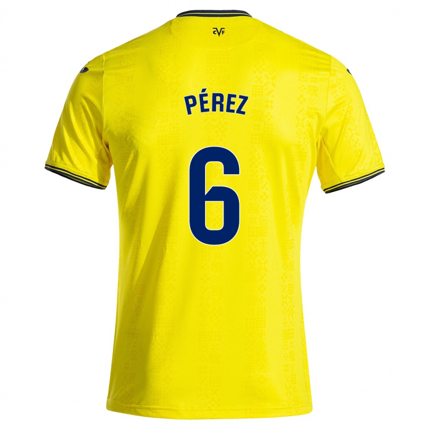 Vaikiškas Hugo Pérez #6 Geltona Juoda Namų Marškinėliai 2024/25 T-Shirt