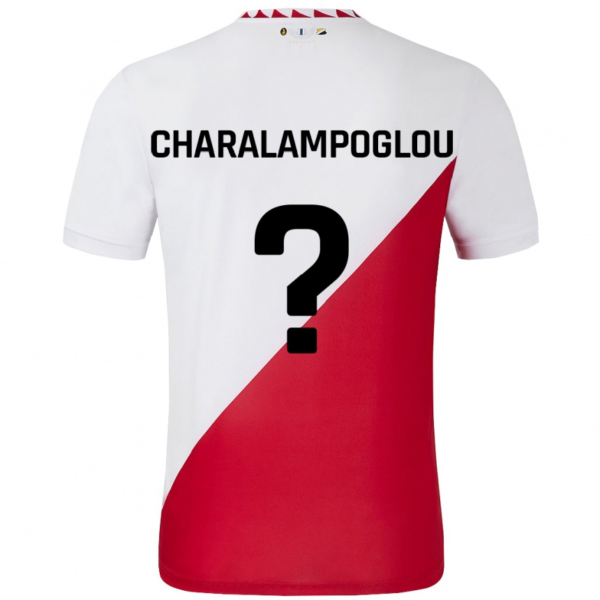 Vaikiškas Georgios Charalampoglou #0 Balta Raudona Namų Marškinėliai 2024/25 T-Shirt