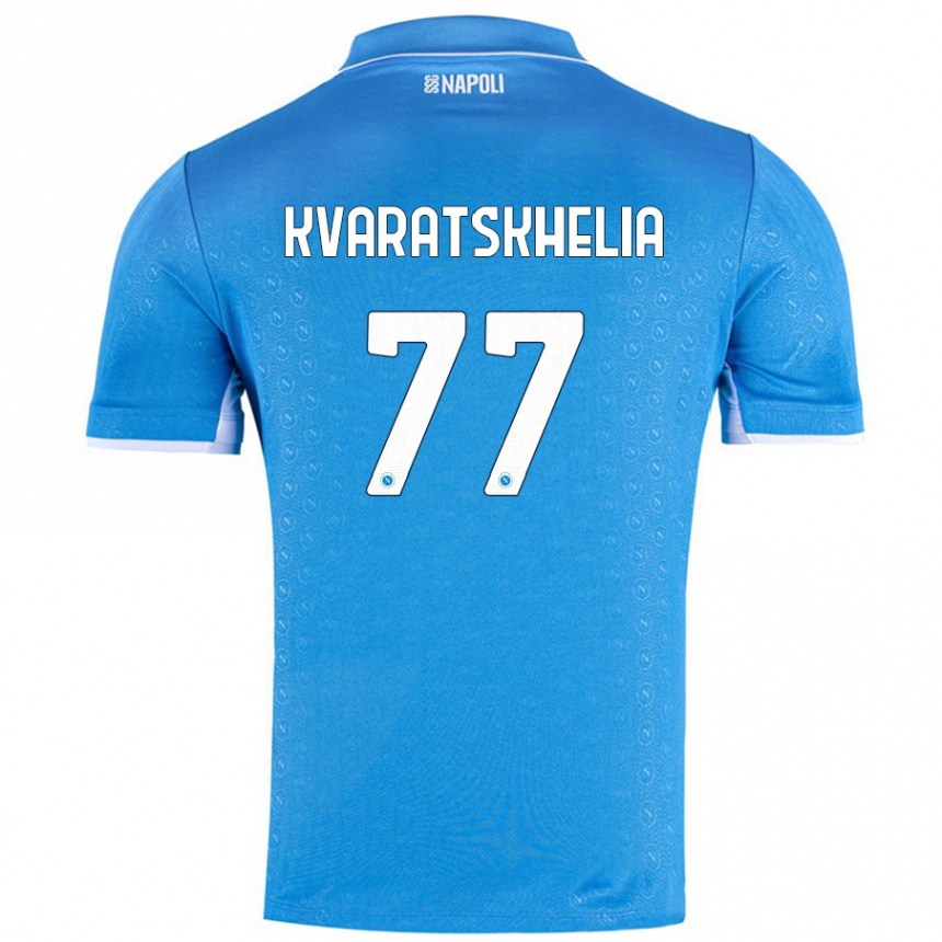 Vaikiškas Khvicha Kvaratskhelia #77 Dangaus Mėlyna Namų Marškinėliai 2024/25 T-Shirt