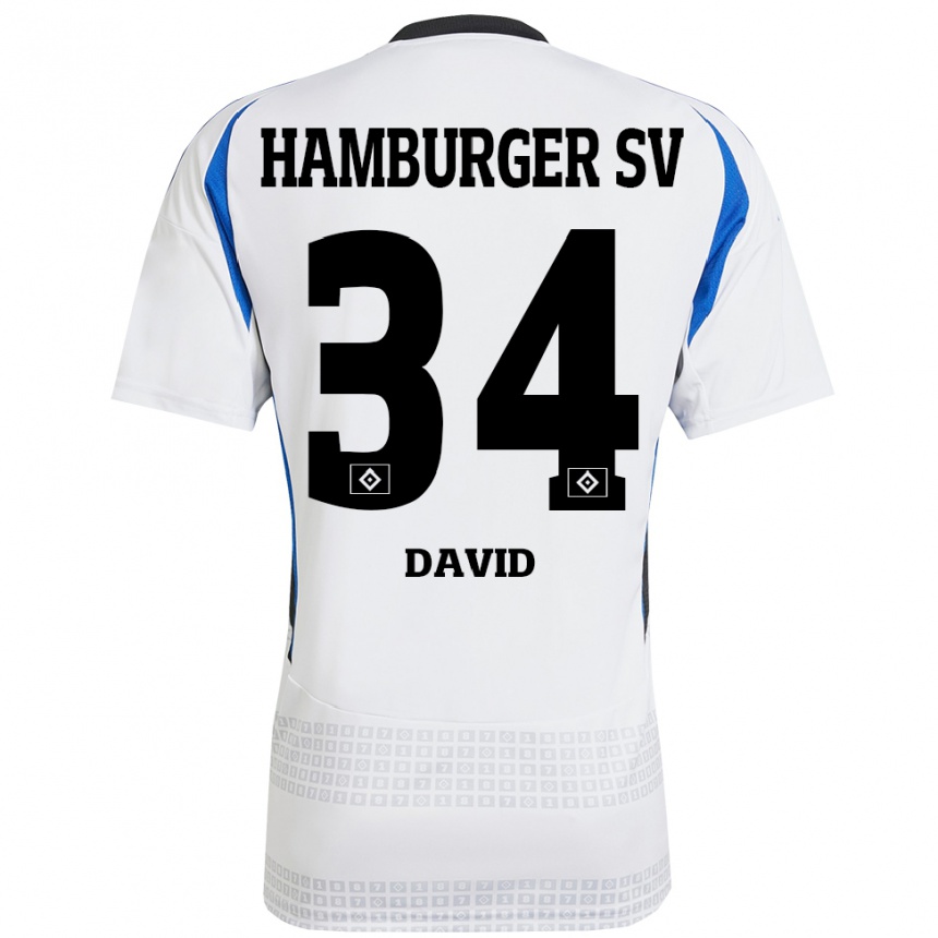 Vaikiškas Jonas David #34 Balta Mėlyna Namų Marškinėliai 2024/25 T-Shirt