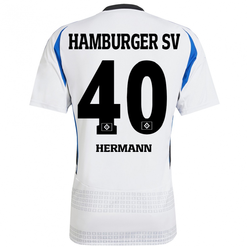 Vaikiškas Hannes Hermann #40 Balta Mėlyna Namų Marškinėliai 2024/25 T-Shirt