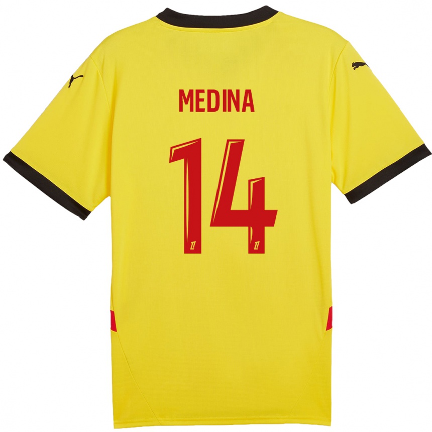 Vaikiškas Facundo Medina #14 Geltona Raudona Namų Marškinėliai 2024/25 T-Shirt