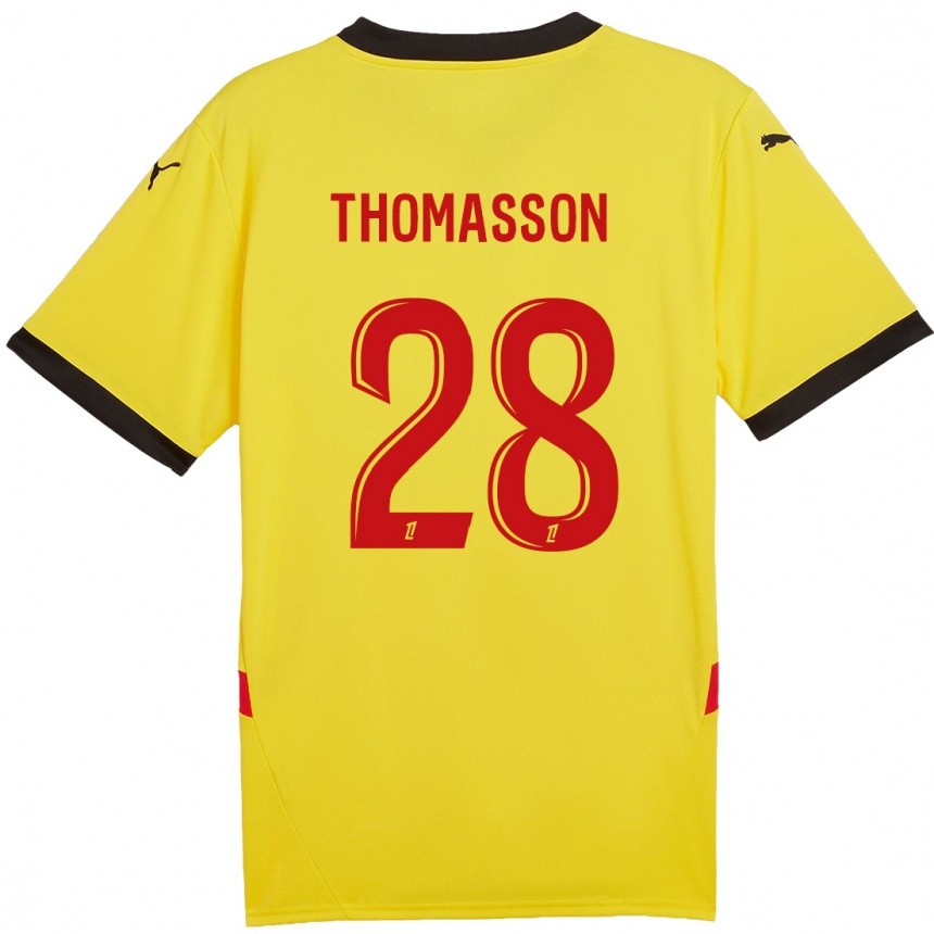 Vaikiškas Adrien Thomasson #28 Geltona Raudona Namų Marškinėliai 2024/25 T-Shirt