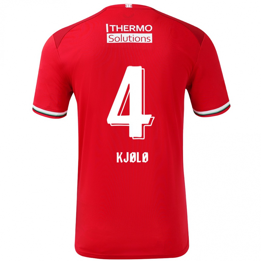 Vaikiškas Mathias Kjølø #4 Raudona Balta Namų Marškinėliai 2024/25 T-Shirt