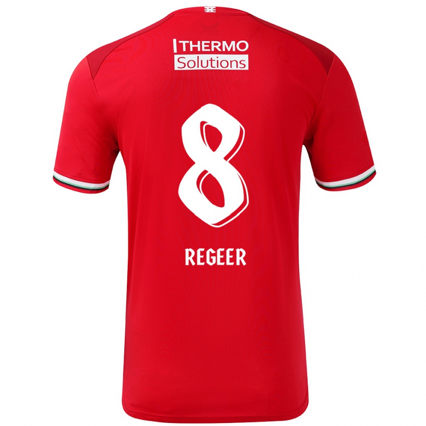 Vaikiškas Youri Regeer #8 Raudona Balta Namų Marškinėliai 2024/25 T-Shirt