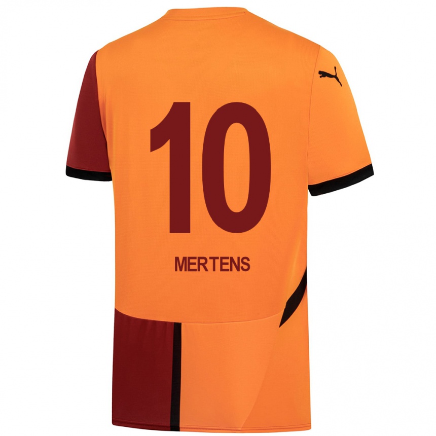 Vaikiškas Dries Mertens #10 Geltona Raudona Namų Marškinėliai 2024/25 T-Shirt