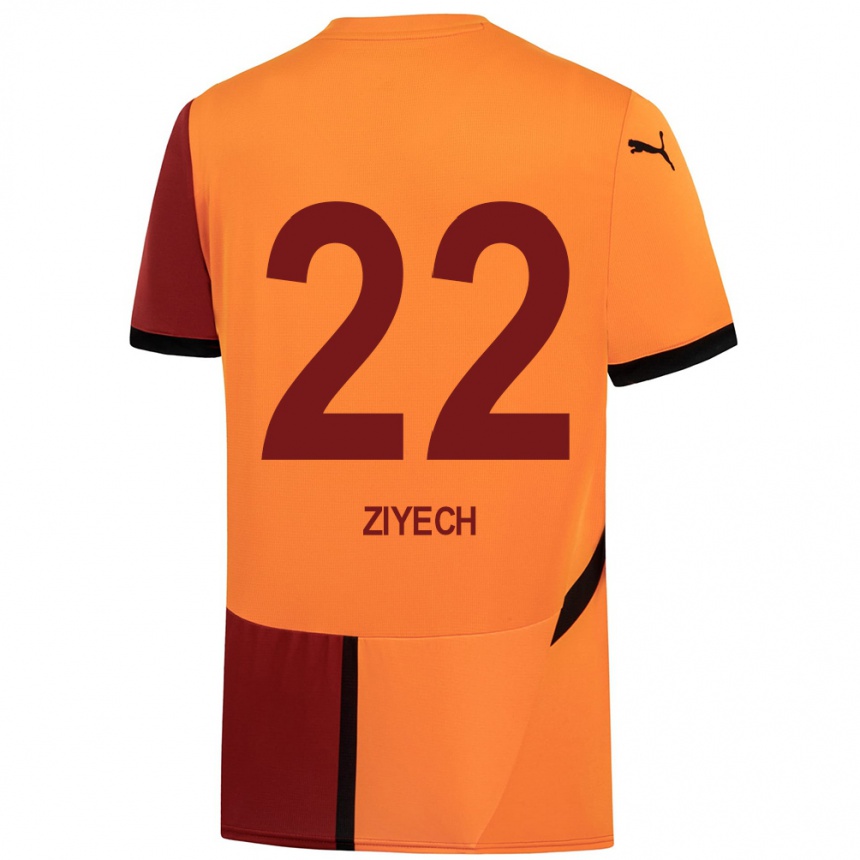 Vaikiškas Hakim Ziyech #22 Geltona Raudona Namų Marškinėliai 2024/25 T-Shirt