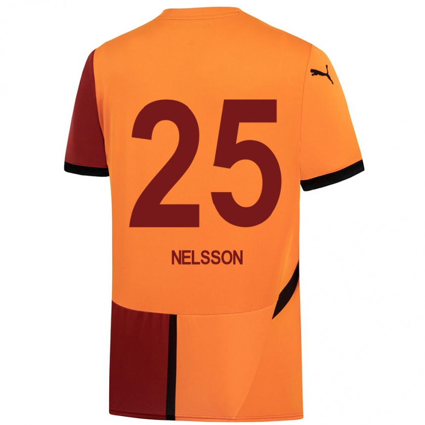 Vaikiškas Victor Nelsson #25 Geltona Raudona Namų Marškinėliai 2024/25 T-Shirt