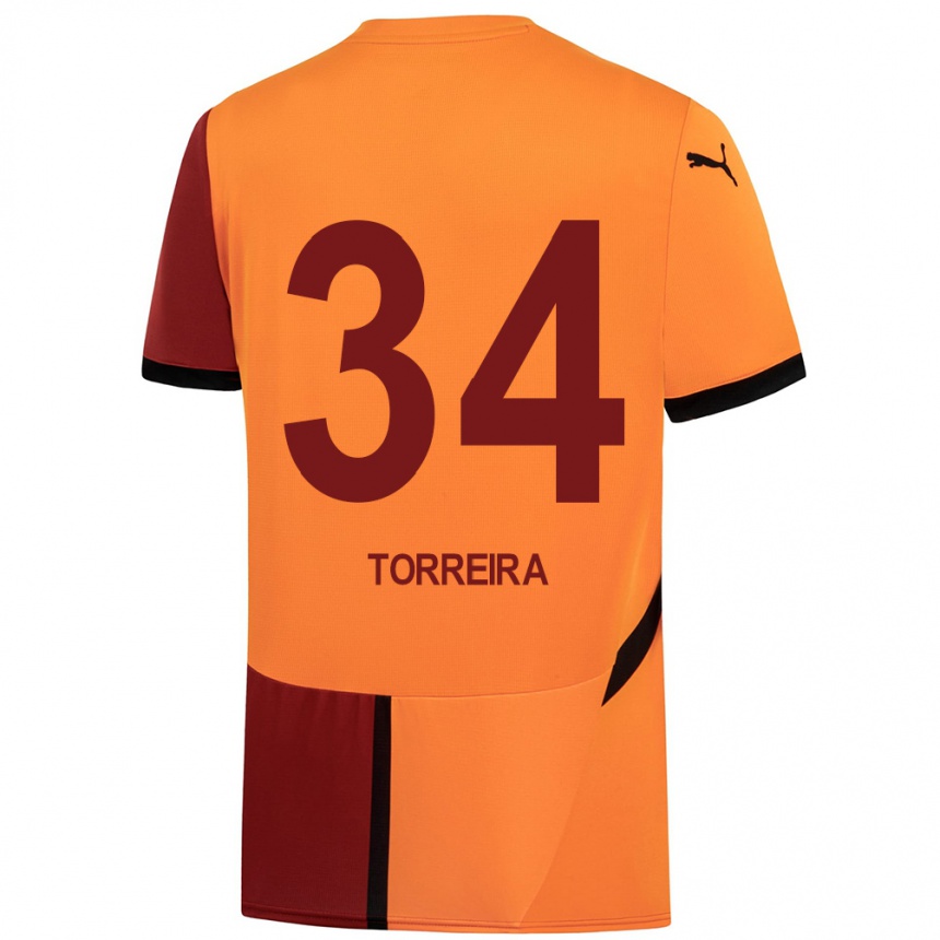 Vaikiškas Lucas Torreira #34 Geltona Raudona Namų Marškinėliai 2024/25 T-Shirt