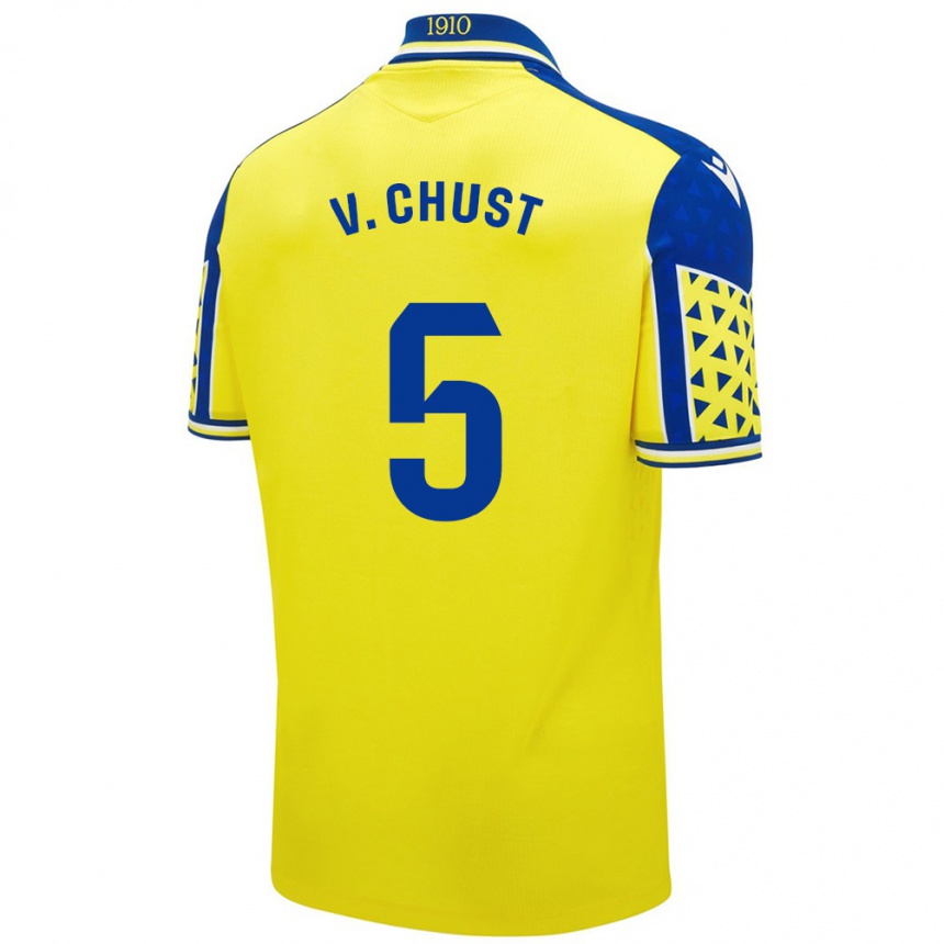 Vaikiškas Víctor Chust #5 Geltona Mėlyna Namų Marškinėliai 2024/25 T-Shirt