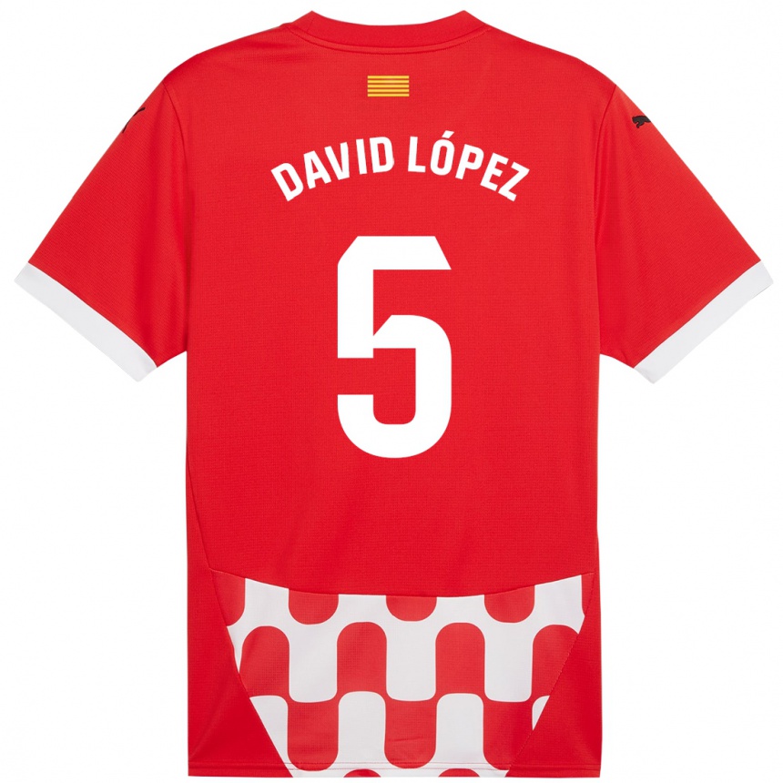 Vaikiškas David López #5 Raudona Balta Namų Marškinėliai 2024/25 T-Shirt