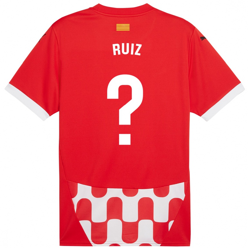 Vaikiškas Ferran Ruiz #0 Raudona Balta Namų Marškinėliai 2024/25 T-Shirt