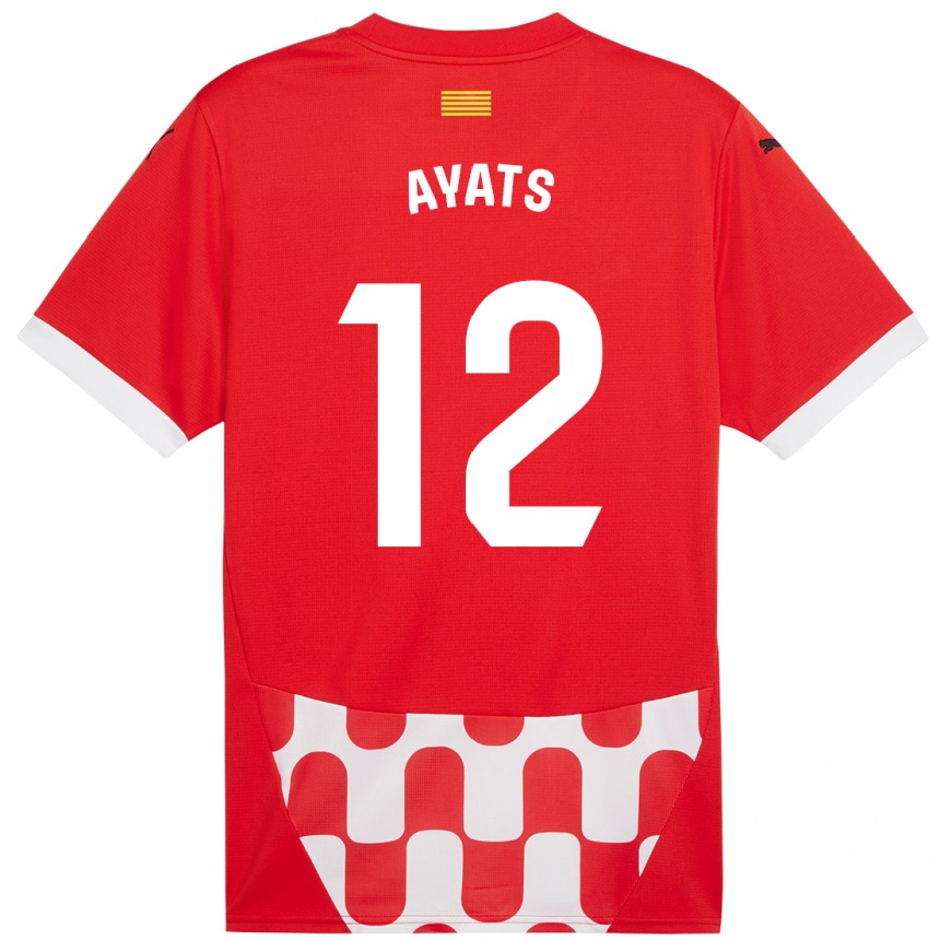 Vaikiškas Mònica Ayats #12 Raudona Balta Namų Marškinėliai 2024/25 T-Shirt