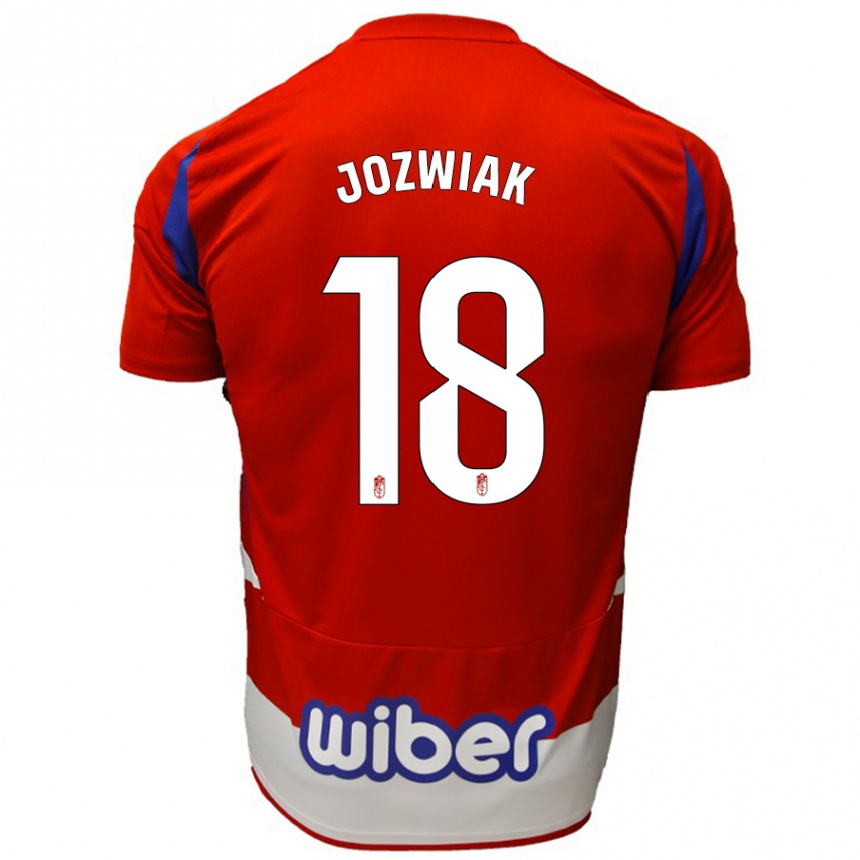 Vaikiškas Kamil Józwiak #18 Raudona Balta Mėlyna Namų Marškinėliai 2024/25 T-Shirt