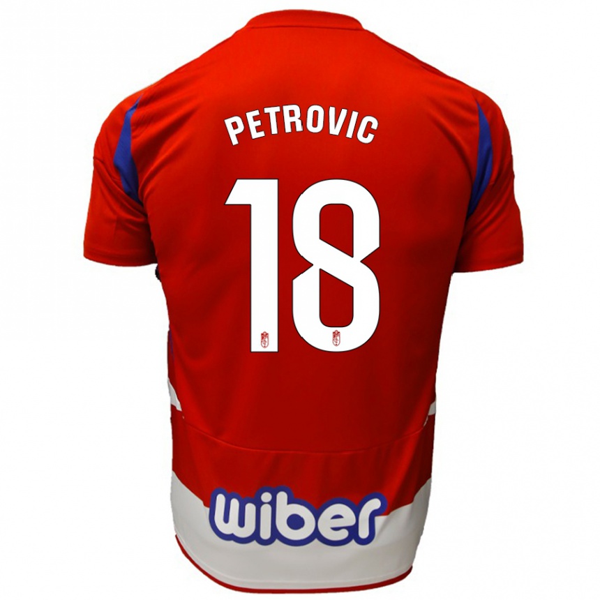 Vaikiškas Njegos Petrovic #18 Raudona Balta Mėlyna Namų Marškinėliai 2024/25 T-Shirt