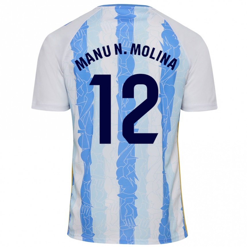 Vaikiškas Manu Molina #12 Balta Mėlyna Namų Marškinėliai 2024/25 T-Shirt