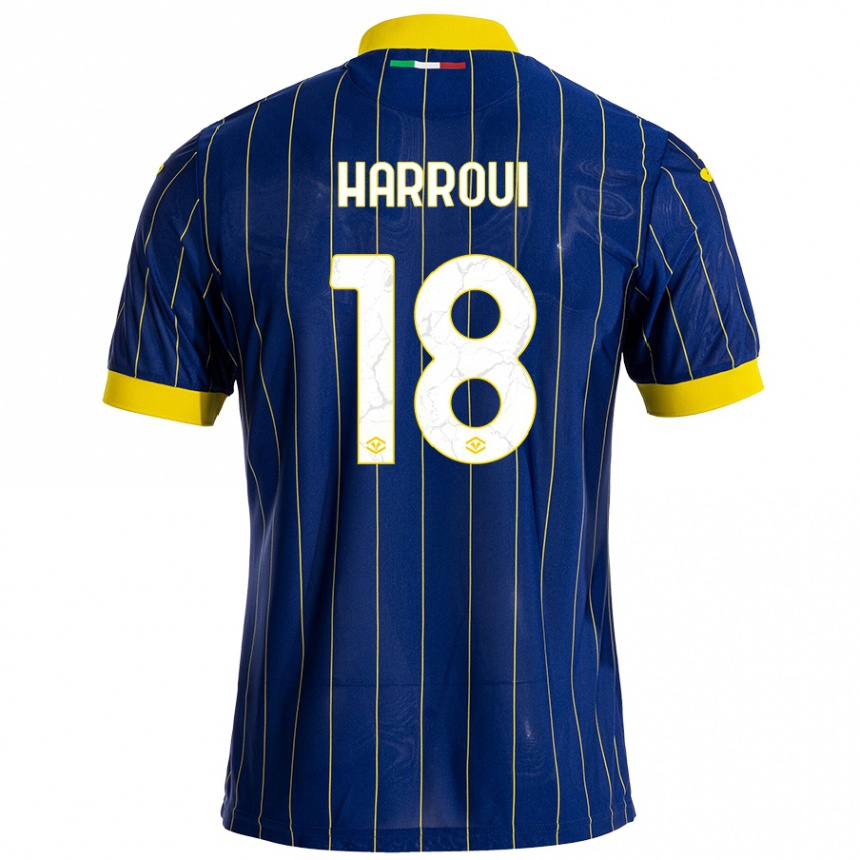 Vaikiškas Abdou Harroui #18 Mėlyna Geltona Namų Marškinėliai 2024/25 T-Shirt