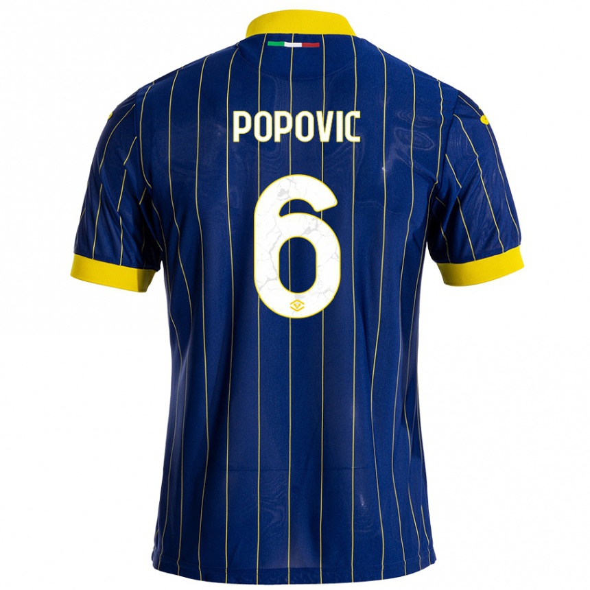 Vaikiškas Andrej Popovic #6 Mėlyna Geltona Namų Marškinėliai 2024/25 T-Shirt