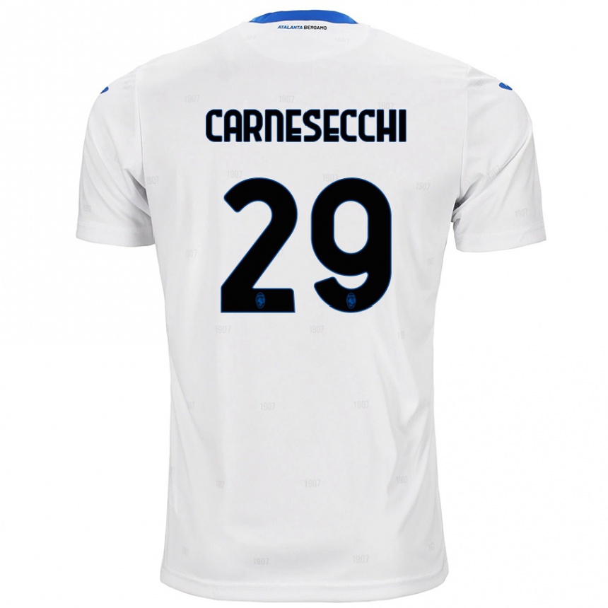 Vaikiškas Marco Carnesecchi #29 Baltas Išvykos Marškinėliai 2024/25 T-Shirt