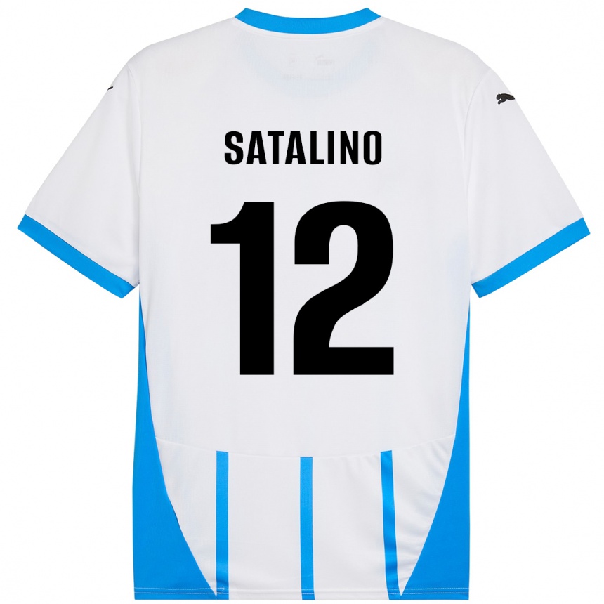 Vaikiškas Giacomo Satalino #12 Balta Mėlyna Išvykos Marškinėliai 2024/25 T-Shirt