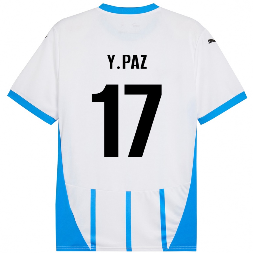 Vaikiškas Yeferson Paz #17 Balta Mėlyna Išvykos Marškinėliai 2024/25 T-Shirt