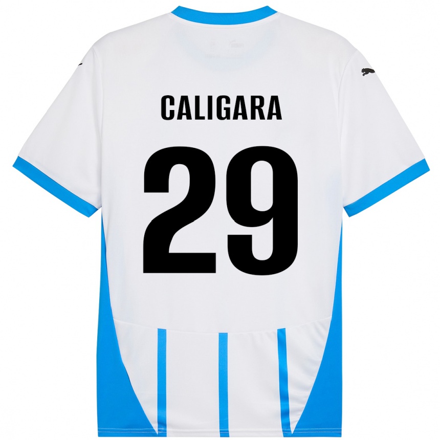 Vaikiškas Fabrizio Caligara #29 Balta Mėlyna Išvykos Marškinėliai 2024/25 T-Shirt