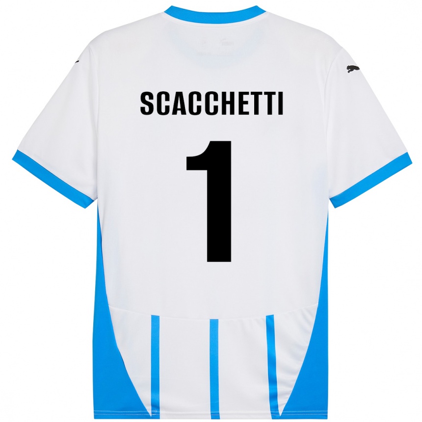 Vaikiškas Alessandro Scacchetti #1 Balta Mėlyna Išvykos Marškinėliai 2024/25 T-Shirt