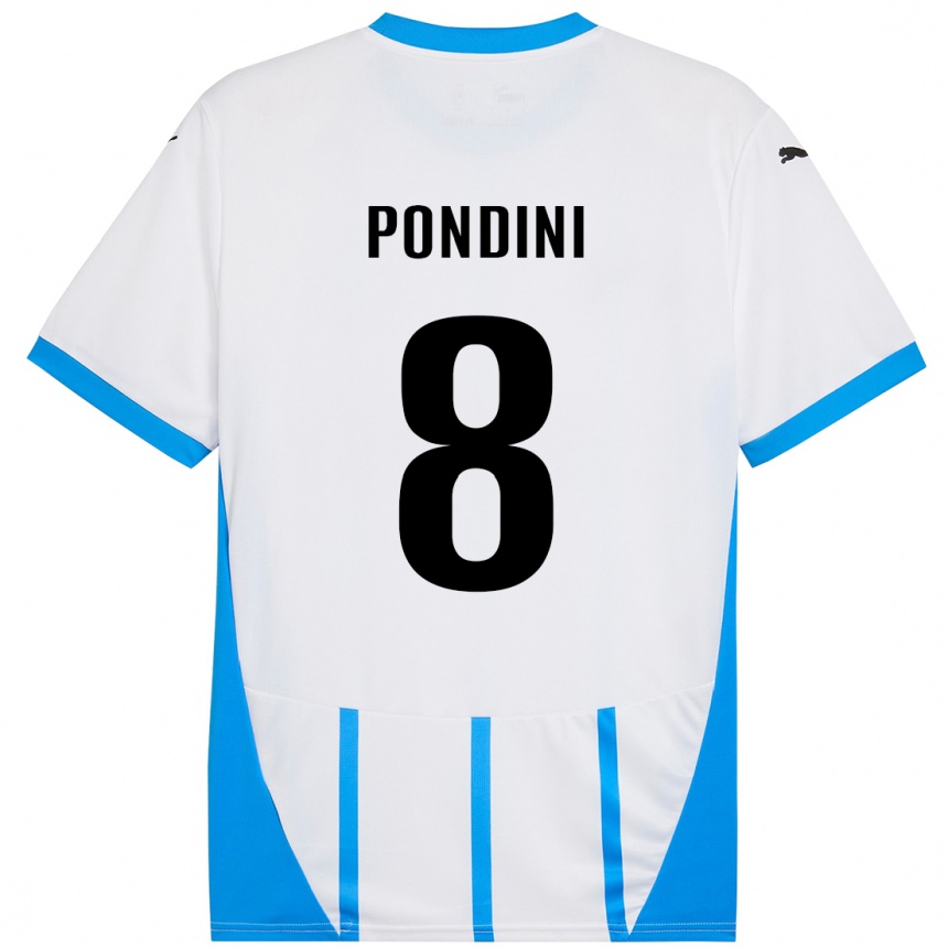 Vaikiškas Giada Pondini #8 Balta Mėlyna Išvykos Marškinėliai 2024/25 T-Shirt