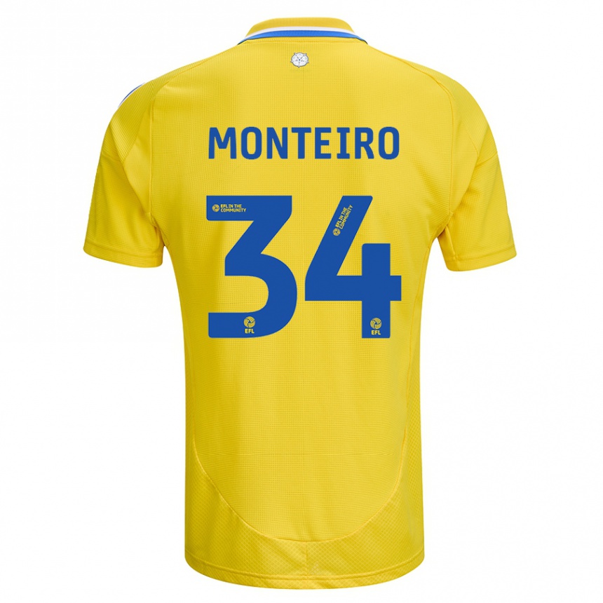 Vaikiškas Diogo Monteiro #34 Geltona Mėlyna Išvykos Marškinėliai 2024/25 T-Shirt