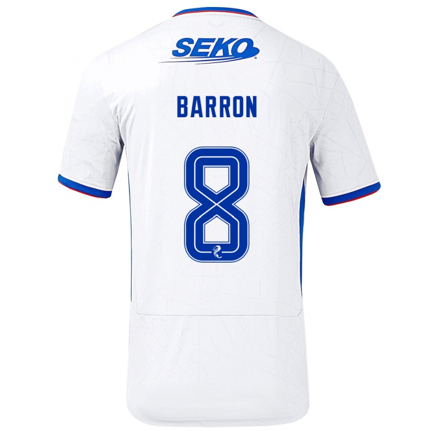 Vaikiškas Connor Barron #8 Balta Mėlyna Išvykos Marškinėliai 2024/25 T-Shirt