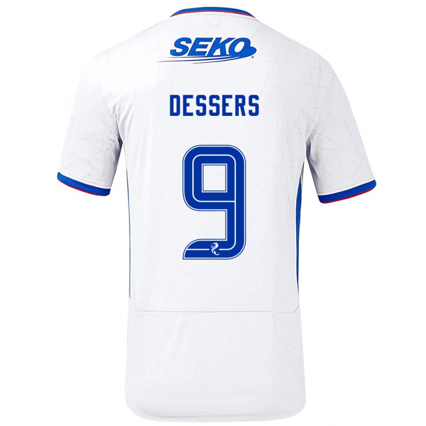 Vaikiškas Cyriel Dessers #9 Balta Mėlyna Išvykos Marškinėliai 2024/25 T-Shirt