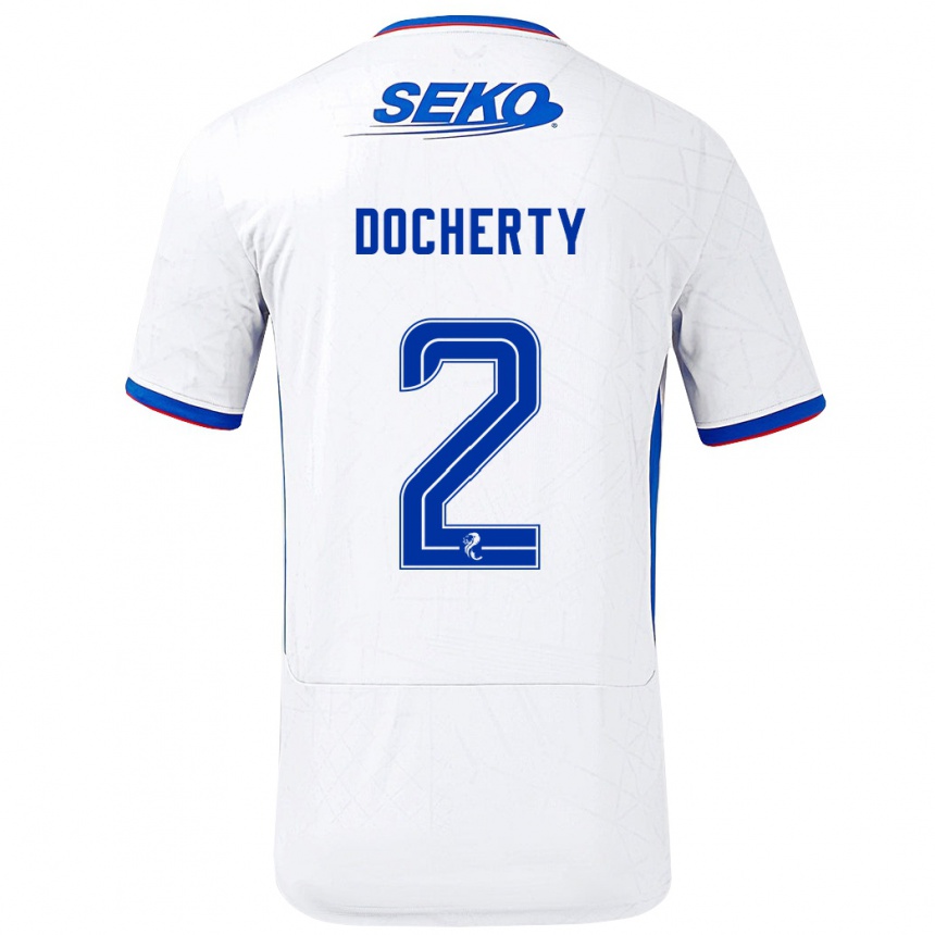 Vaikiškas Nicola Docherty #2 Balta Mėlyna Išvykos Marškinėliai 2024/25 T-Shirt