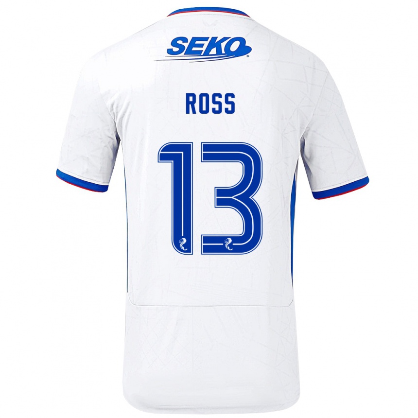 Vaikiškas Jane Ross #13 Balta Mėlyna Išvykos Marškinėliai 2024/25 T-Shirt