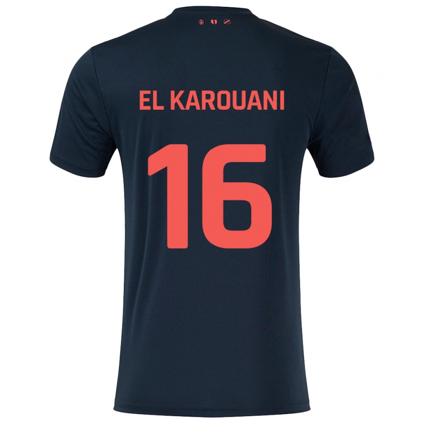 Vaikiškas Souffian El Karouani #16 Juoda Raudona Išvykos Marškinėliai 2024/25 T-Shirt