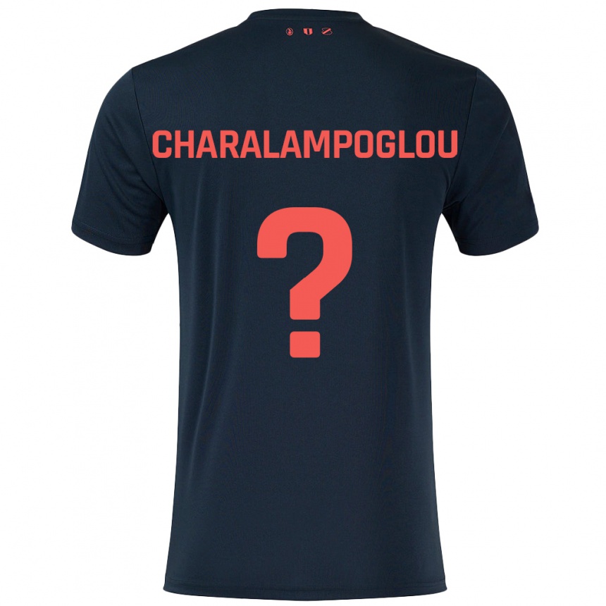 Vaikiškas Georgios Charalampoglou #0 Juoda Raudona Išvykos Marškinėliai 2024/25 T-Shirt