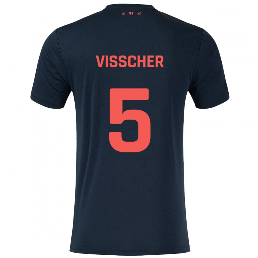 Vaikiškas Amber Visscher #5 Juoda Raudona Išvykos Marškinėliai 2024/25 T-Shirt