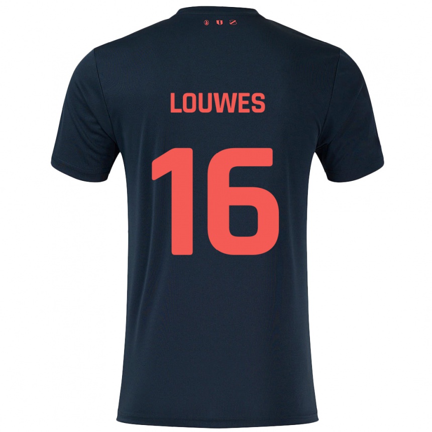 Vaikiškas Puck Louwes #16 Juoda Raudona Išvykos Marškinėliai 2024/25 T-Shirt