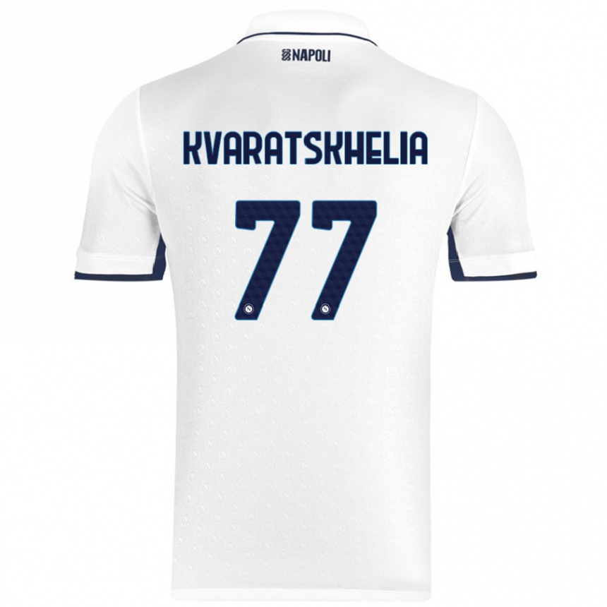 Vaikiškas Khvicha Kvaratskhelia #77 Balta Karališka Mėlyna Išvykos Marškinėliai 2024/25 T-Shirt