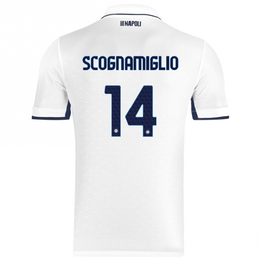 Vaikiškas Fabio Scognamiglio #14 Balta Karališka Mėlyna Išvykos Marškinėliai 2024/25 T-Shirt