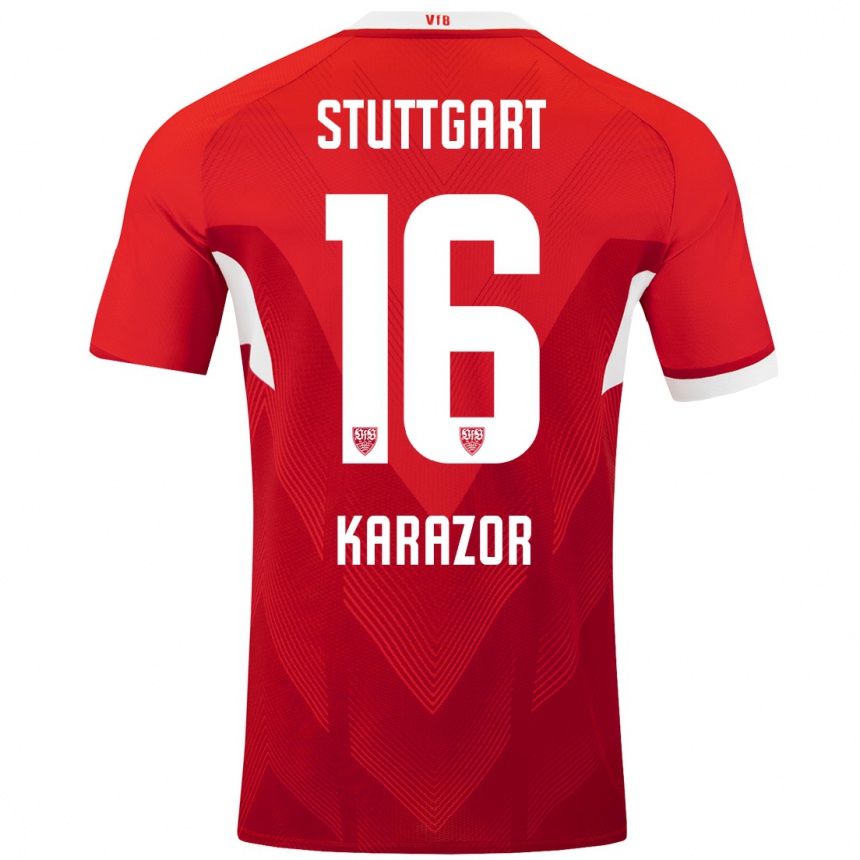 Vaikiškas Atakan Karazor #16 Raudona Balta Išvykos Marškinėliai 2024/25 T-Shirt