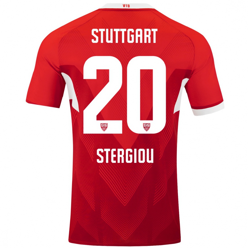 Vaikiškas Leonidas Stergiou #20 Raudona Balta Išvykos Marškinėliai 2024/25 T-Shirt