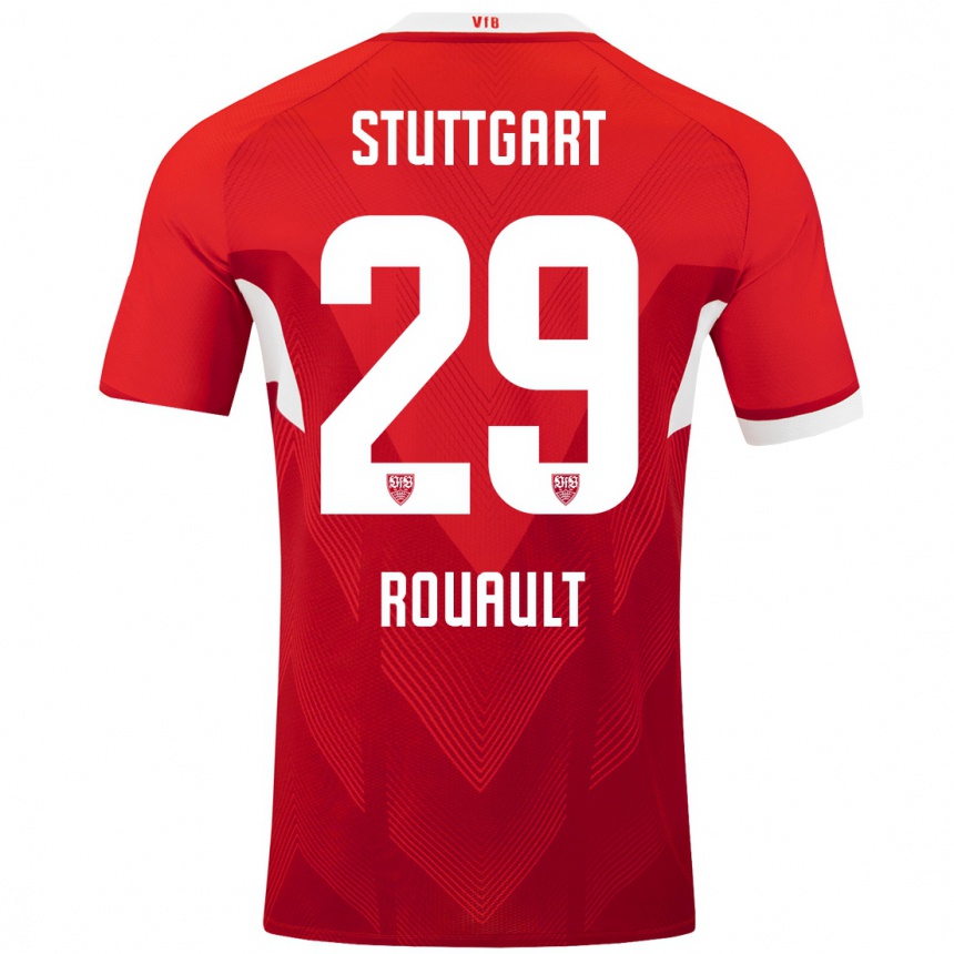 Vaikiškas Anthony Rouault #29 Raudona Balta Išvykos Marškinėliai 2024/25 T-Shirt