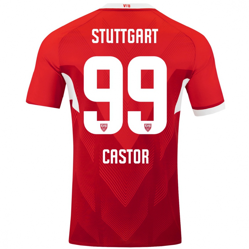 Vaikiškas Gillian Castor #99 Raudona Balta Išvykos Marškinėliai 2024/25 T-Shirt