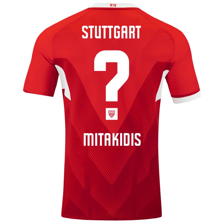 Vaikiškas Dimitrios Mitakidis #0 Raudona Balta Išvykos Marškinėliai 2024/25 T-Shirt