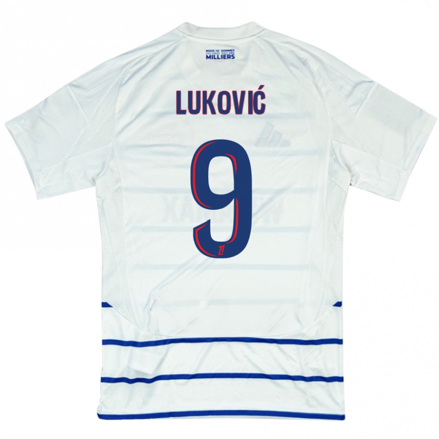 Vaikiškas Milos Lukovic #9 Balta Mėlyna Išvykos Marškinėliai 2024/25 T-Shirt