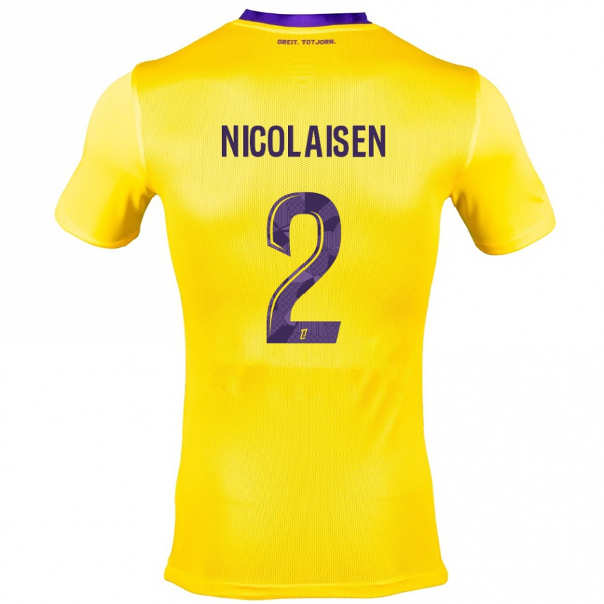 Vaikiškas Rasmus Nicolaisen #2 Geltona Violetinė Išvykos Marškinėliai 2024/25 T-Shirt