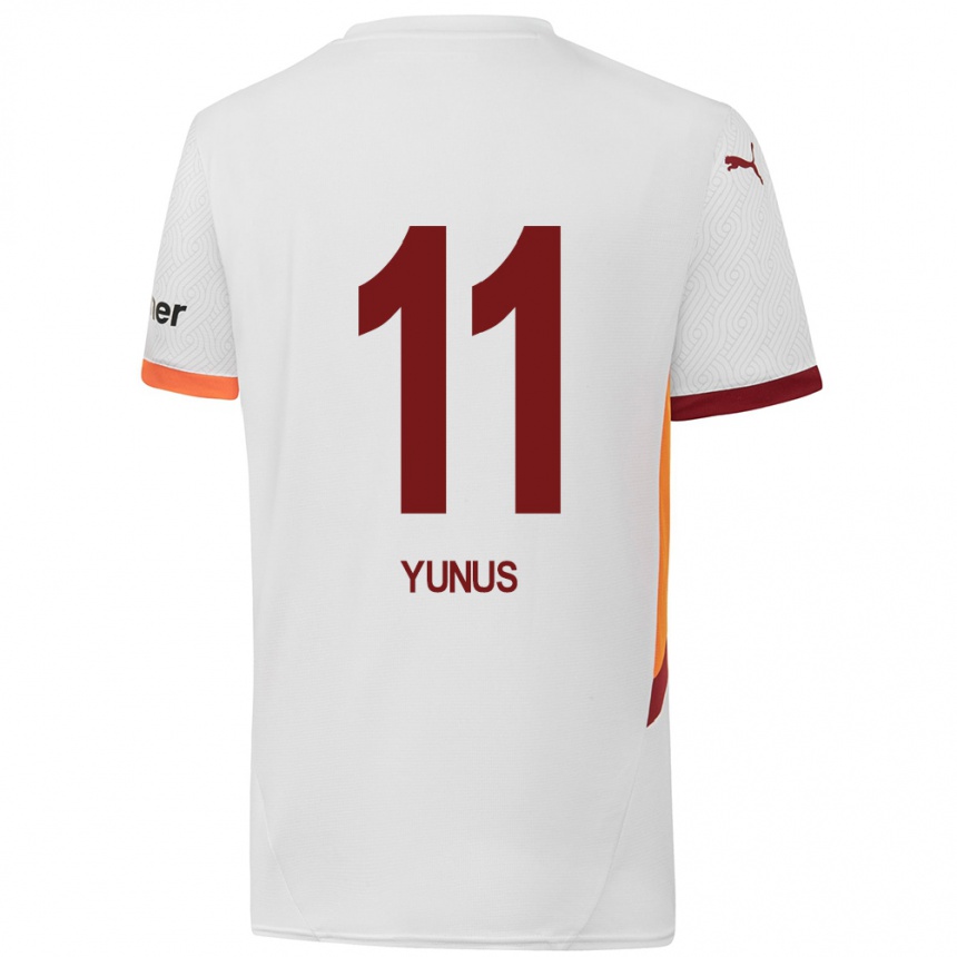 Vaikiškas Yunus Akgün #11 Balta Geltona Raudona Išvykos Marškinėliai 2024/25 T-Shirt